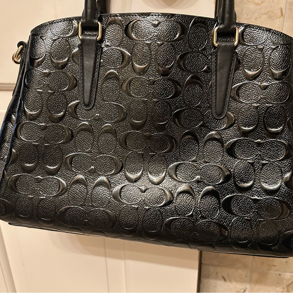 Coach Black Embossed Leather Satchel 12” x 9” x 5” approximately - Picture 12 of 13